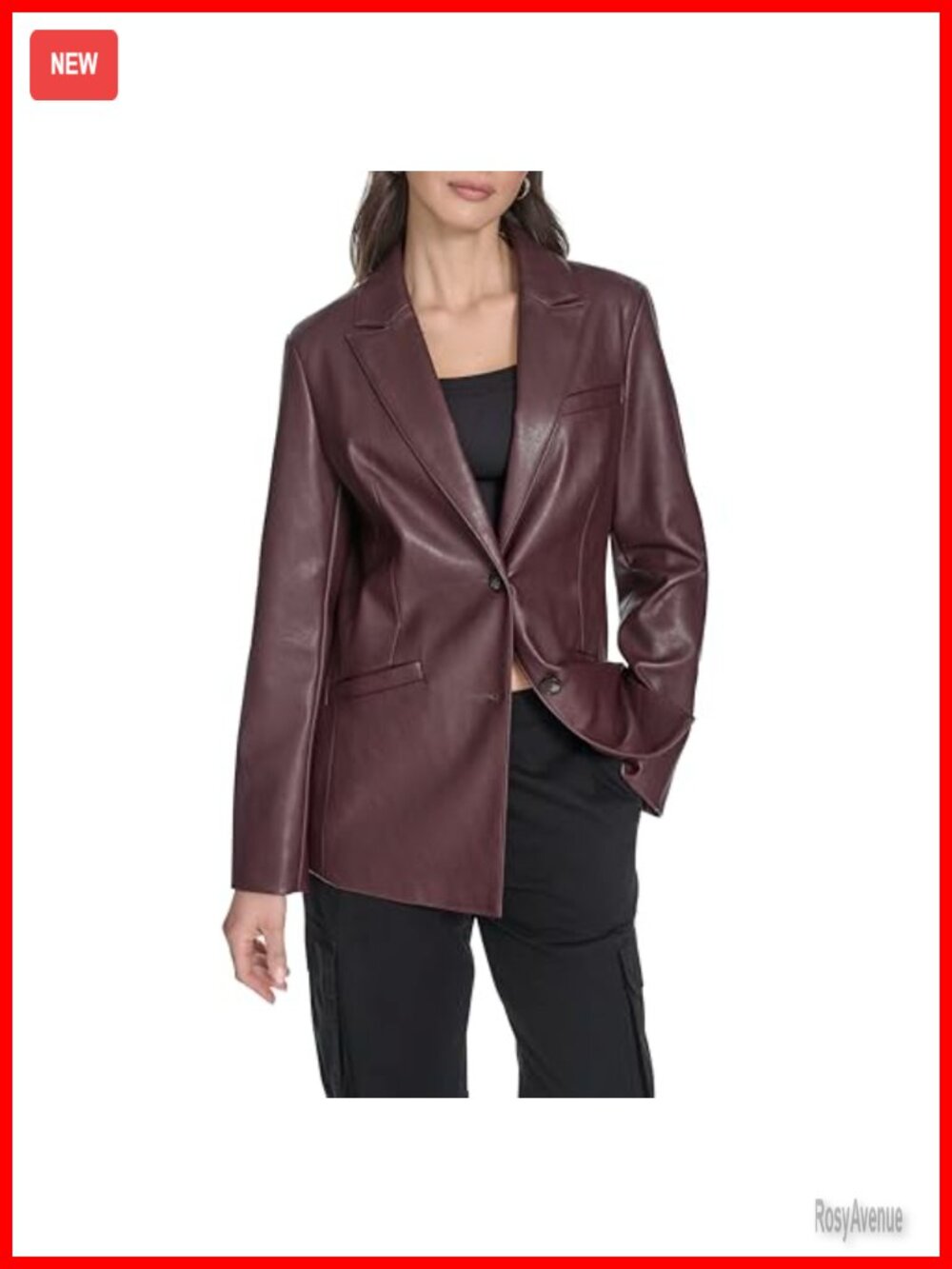 Faux Leather Single Breasted Blazer Notch Collar Long Sleeve Workwear